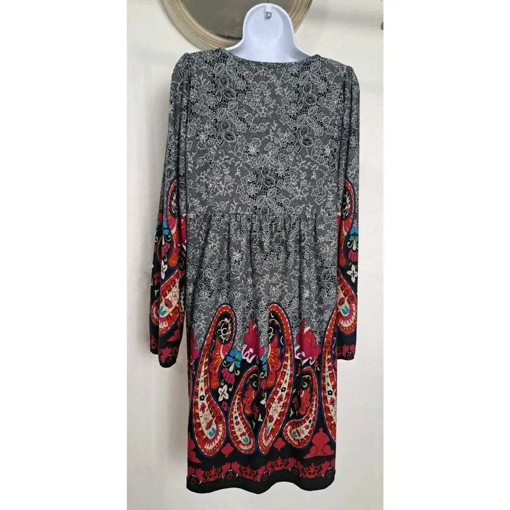 White Mark Boho Dress Womens Large Peasant Colorful Embroidered Paisley Babydoll - Picture 6 of 10
